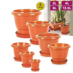Plastic Planting Pots With Bottom Bases and Drainage Holes 4Pcs