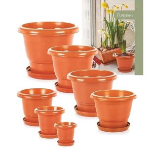 Plastic Planting Pots With Bottom Bases and Drainage Holes 4Pcs