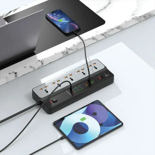 وصلة إشتراك كهربائي متعددة المنافذ 3000 واط مع 5 مقابس و9 منافذ USB من Porodo