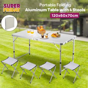 Portable Folding Aluminum Table with 4 Stools