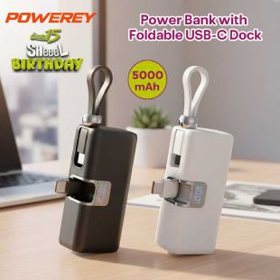 5000mAh Power Bank with Foldable USB-C Dock by Powerey