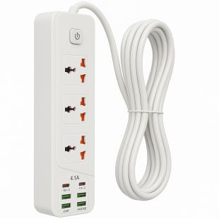 Power Extension Cord 5‑Meter with 4 USB Ports and 2 Fast-Charging Type‑C Ports