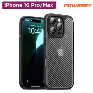 غطاء حماية مضاد للصدمات من ألياف الكربون لهاتف iPhone 16 من Powerey