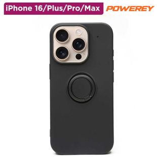 غطاء حماية أسود سيليكون مع حلقة لهاتف iPhone 16 من Powerey