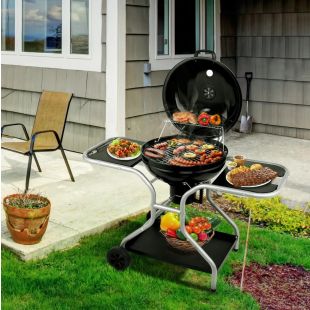 شواية فحم فاخرة مع طاولات جانبية ومساحة تخزين 102 × 129 سم