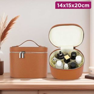 PU Leather Double Zipper Waterproof Cosmetic Bag 14 x 15 x 20cm