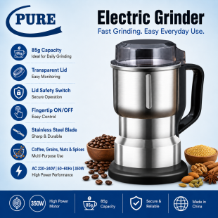 مطحنة قهوة كهربائية 350 واط سعة 85 جرام من Pure