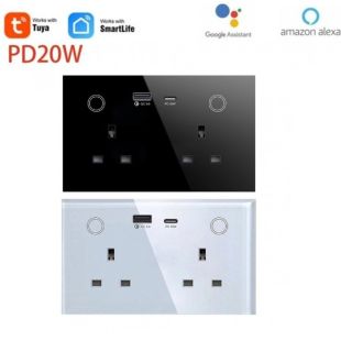 مقبس حائط ذكي مزدوج واي فاي 13 أمبير مع منفذي USB-A وUSB-C متوافق مع Tuya من GoPeta