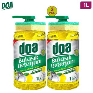 DOA DISHWASHING LIQUID LEMON WITH SPONGE 1L x 2