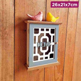 Wooden Key Cabinet Wall Mount Key Holder Box with 6 Hooks