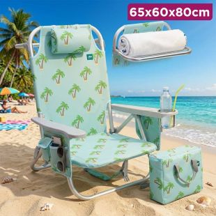 Relaxation Chair with Detachable Cooler Bag, Rear Towel Rack and Cup Holder