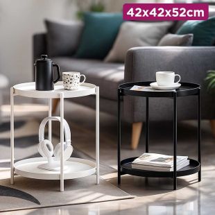 Round Side Table with Lower Shelf