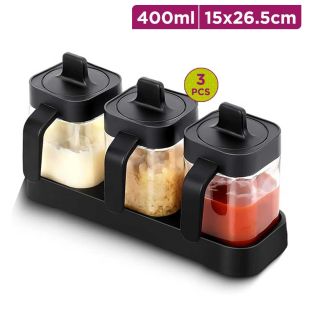 3 PCS Glass Spice Jar Set with Lids and Spoons