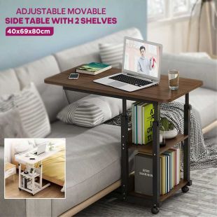 Adjustable Movable Side Table with 2 Shelves