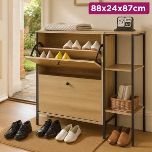 Shoe Cabinet with 2 Flip Drawers and Side Shelves 88 x 24 x 87 cm