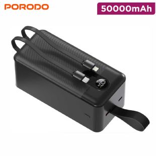 50000mAh Power Bank with Built-In Type-C and Lightning Cables, Type-C and USB-A Ports by Porodo
