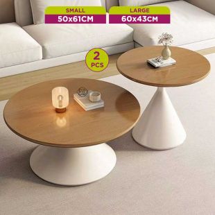 Set of 2 Wooden Round Side Table