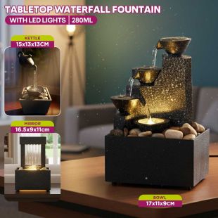 Tabletop Waterfall Fountain 280ml with LED Lights