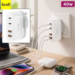 40W Wall Charger with 2 USB-A Ports and 2 Type-C Ports by Budi