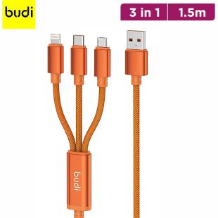 3 in 1 USB-A to Type-C, Lightning and Micro Charging Cable 1.5m by Budi