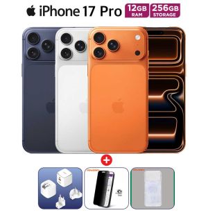 Apple iPhone 17 Pro 12GB RAM 256GB Mobile Phone 5G + Magsafe Shockproof Case + 4 Way Privacy Glass by Powerey + Super Fast Charger USB-A and USB-C 65W by LDNIO Bundle