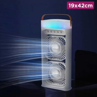 Rechargeable Dual Fan With 3 Speeds and LED Lighting 19 x 42cm