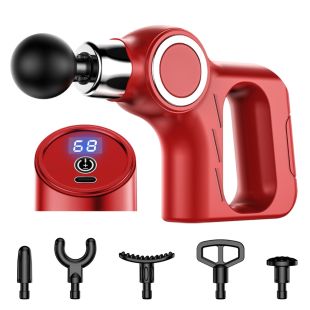 مسدس تدليك قابل للشحن مع 6 رؤوس وشاشة LCD