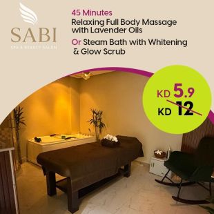 Full Body Relaxing Massage with Lavender Oils or Steam Bath, Plus Whitening & Glow Scrub at Sabi Spa Salon