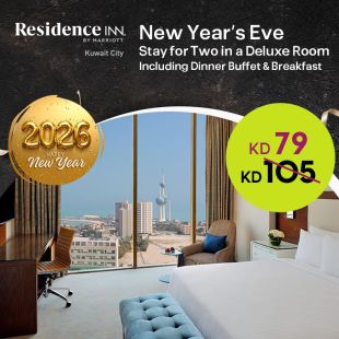 One Night Stay in a Deluxe room including New Year Dinner Buffet and breakfast from Residence Inn by Marriott Kuwait.