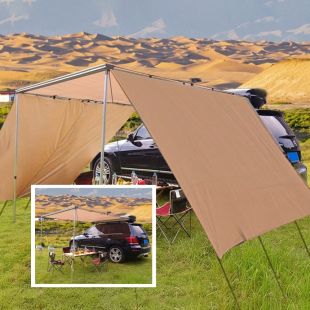  مظلة جانبية للسيارة قياس 2.5 متر × 1.6 متر قابلة للسحب للمخيم مع ملحقات 