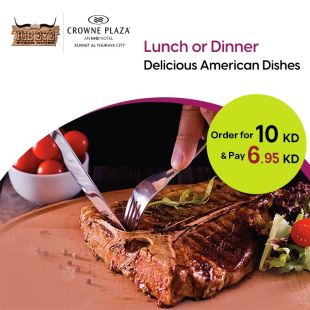 PREMIUM AMERICAN LUNCH OR DINNER MENU AT RIB EYE RESTAURANT CROWNE PLAZA HOTEL FARWANIYA