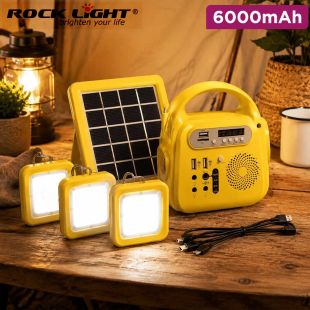 Rock Light 6000mAh Solar Rechargeable Emergency Light System and FM Radio