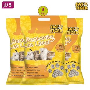 رمل فضلات القطط Bentonite برائحة الليمون 3 × 5 لتر من Fat Tiger