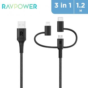 كيبل شحن سريع 3 في 1 بقوة 2.4 أمبير 1.2 متر من RAVPower