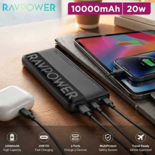 RAVPower Pioneer 10000mAh 20W PD 3 Port Power Bank