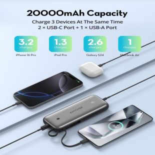 Power Bank 20000mAh PD 30W USB-A + Dual USB-C with Built-In Cable by RavPower
