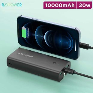 Power Bank 10000mAh 20W Dual USB-A USB-C and Wall Charger 2-in-1 by RavPower