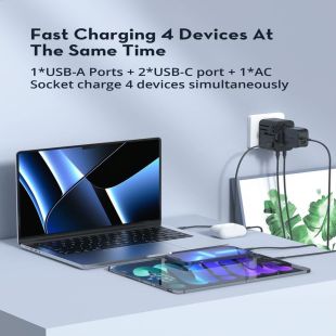 65W Travel Charger with USB-A and Dual USB-C by RavPower