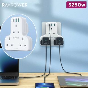 3250W Wall Charger with 3 AC Outlets, USB-C and Dual USB-A by RavPower