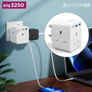 شاحن حائط منفذ USB-C ومنفذين USB-A و3 مخارج AC قوة 3250 واط من RavPower