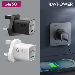 شاحن حائط  GaN بمنفذ Type- C بقوة 30 واط من RAVPower