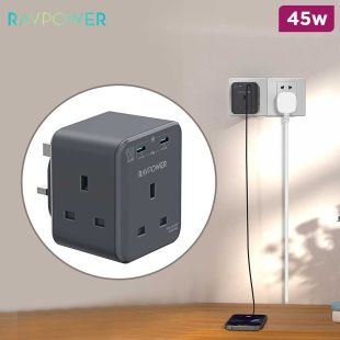 GaN 45W Travel Charger 3 AC Outlets and Dual USB-C by RavPower