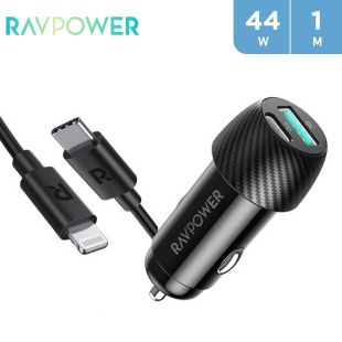Total 44W Car Charger+ Type-C Lightning Cable 1m - Black by RAVPower