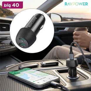 شاحن سيارة منفذين USB-C قوة 50 واط من RAVPower
