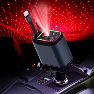 شاحن سيارة 4 في 1 مع كيبلات قابلة للسحب وإضاءة سقف