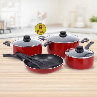 Non-Stick Cookware Set 9-Pieces- Red