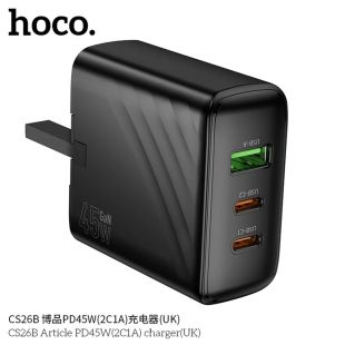 شاحن حائط ثلاثة منافذ قوة 45 واط مع USB-C مزدوج وUSB-A من Hoco