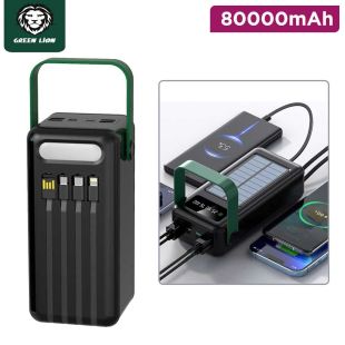 Green Lion Solar Power Bank 80000mAh with 4 Integrated Cables