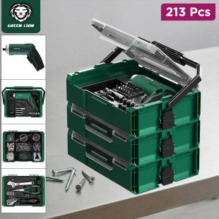 EnglGreen Lion Tool Kit Set 213 Pcs with Cordless Screwdriver