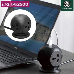 وصلة اشتراك كهربائي للمكتب 4 منافذ عالمية مع منفذ USB-C و2 منفذ USB-A بطول 2 متر 2500 واط من Green Lion